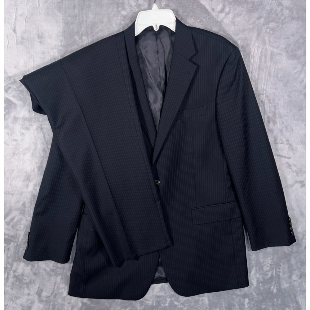 Lauren Ralph Lauren 2 Piece Suit Mens 42L Navy Blue Striped Jacket Blazer Pants